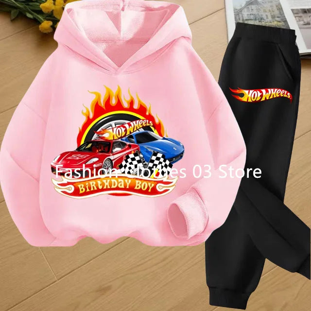 Fashion Sweatshirt Casual Sportswear Kids Clothing Hot Wheels Car Game Printed Hoodie Coat 3-12 Yrs Boys Girls Toddler Top+pants