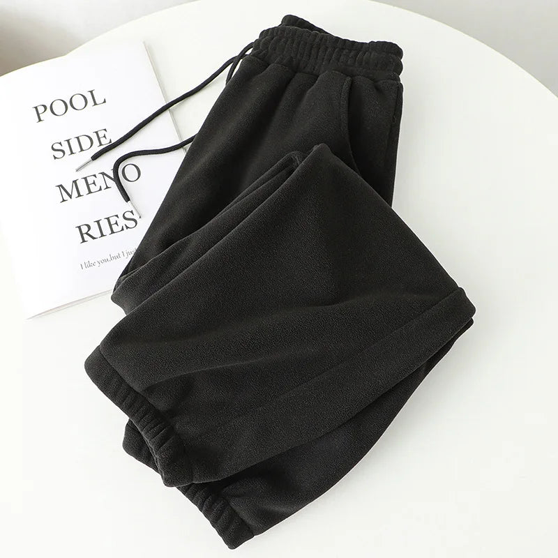 Winter Pants Women Unisex Loose Wide Leg Sweatpants High Waist Drawstring Comfortable Straight Baggy Sweatpants
