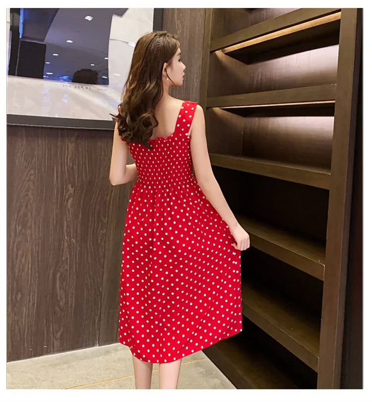 robe femme Summer Polka Dot Womens Dresses Elegant Square Neck Sleeveless Chiffon Long Dress Super Discount vestidos para mujer