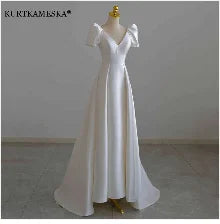 Luxury French White Satin Trailing Bride Wedding Dress Sexy Halter Backless Ball Gown Wedding Evening Prom Dresses for Women