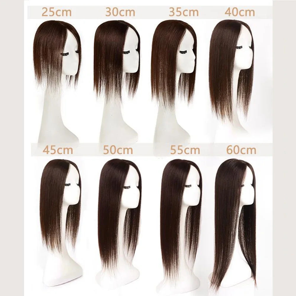 Human Hair Topper Silk Top Remy European Hair Straight Silk Base Full Hand tied Soft Breathable Hair Piece Clips for Women