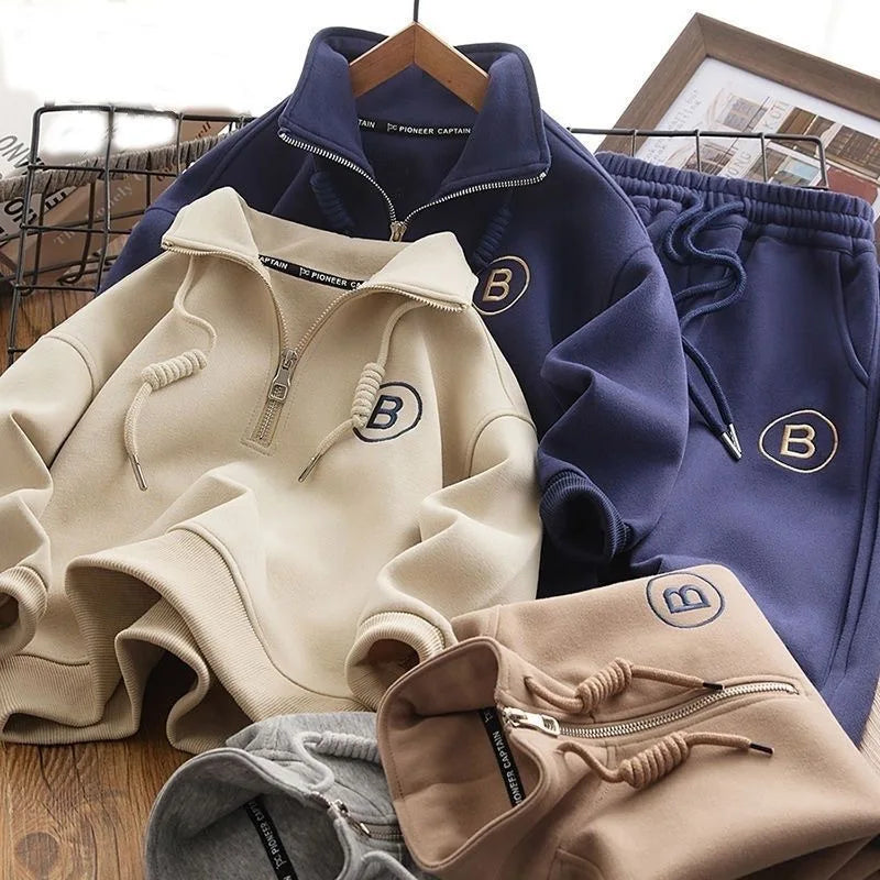 Children's Sweater Sports Sets Boys Stand-Up Collar Letter Suit Spring Autumn New Kids Loose Fashion Casual 2 Piece 4-14Y