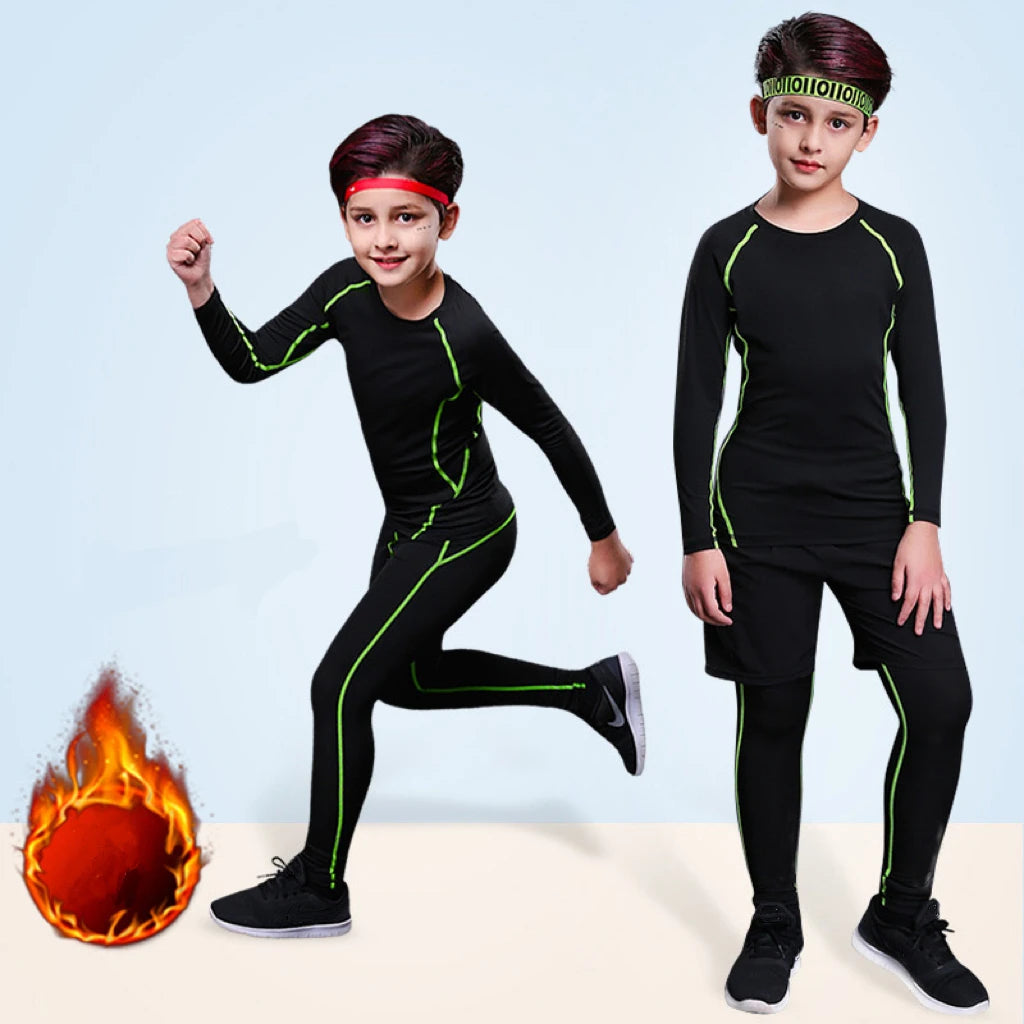 1 Set Boy Autumn Winter Quick Drying Tights Clothe Youth Kid Leggings Shirt Long Sleeve Basketball Football Sport Fitness Suit