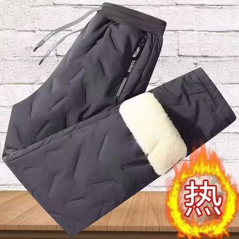 Men's Winter Thiened Fce Lined down Cotton Pants Casual Snowy Work Trousers Warm Lamb Velvet Long Pants Faion Urban Sle