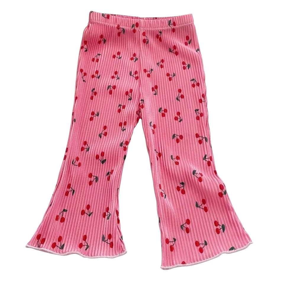 Elegant Playful Girls Floral Polka Dot Flared Pants Summer Autumn Outdoor Casual Bottoms Children Kids Cartoon Fashion Capris
