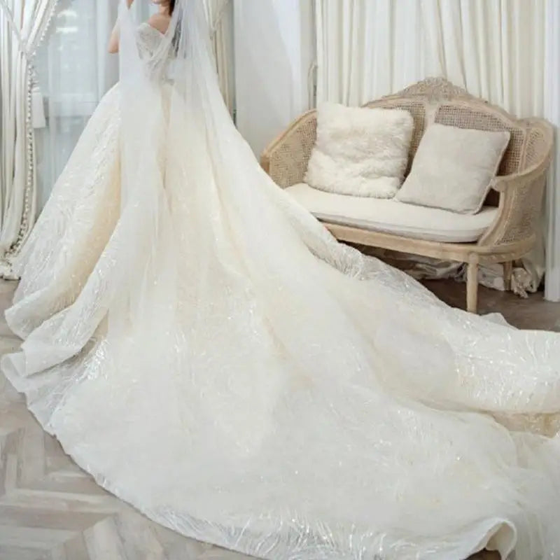 Ezkuntza Luxury Shiny Wedding Dress Sweetheart Bridal Gown Off The Shoulder Vestido De Noiva Robe De Mariee Customized