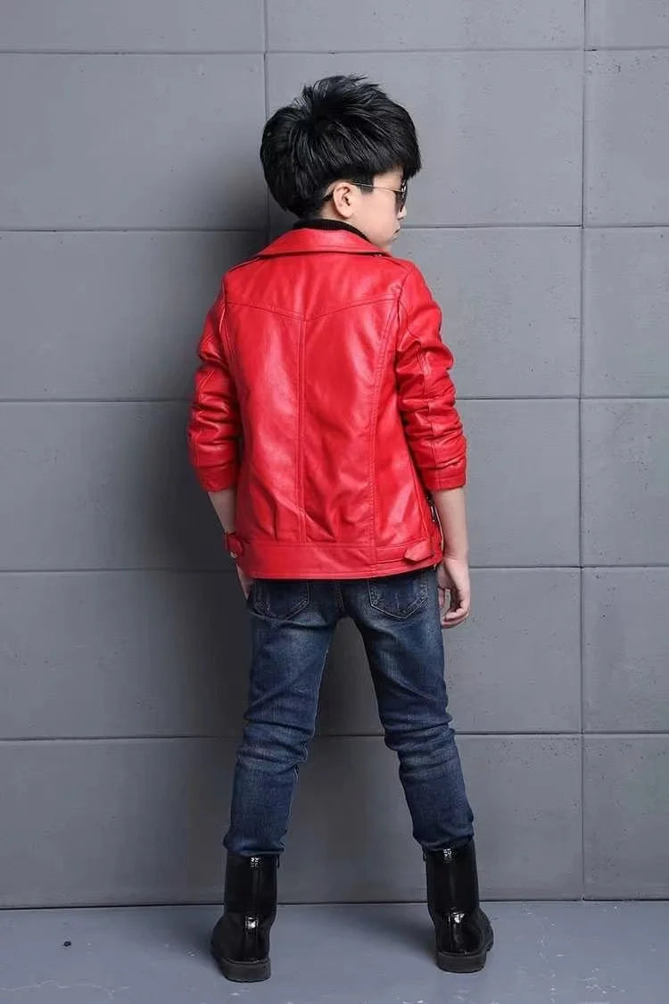 3-12 years old Girls faux leather Jacket Children PU Coat Long Sleeve Zip Belt Locomotive Jacket Stylish Teen Kids Boys Jackets