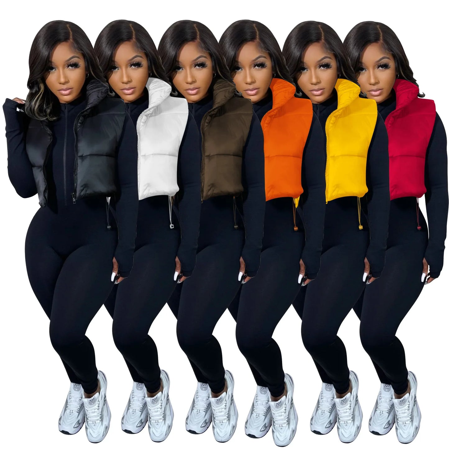 Women's Winter Vest Fashion Faux Leather Padded Jacket Coat Vintage PU Black And White Female Short Waistcoat Chic Clothes Tops