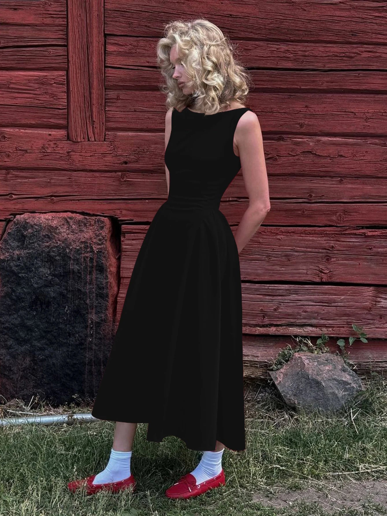 Dulzura O-Neck Sleeveless Zipper A-Line Midi Dress Solid Sexy Elegant Casual Outfit Party Club Streetwear Autumn Winter