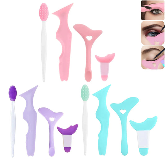 Wholesale 4PCS Eyeliner Stencils Set Reusable Silicone Eyeliner Tool Lash Guard Eye Lips Makeup Tool for Women  eyeliner stencil