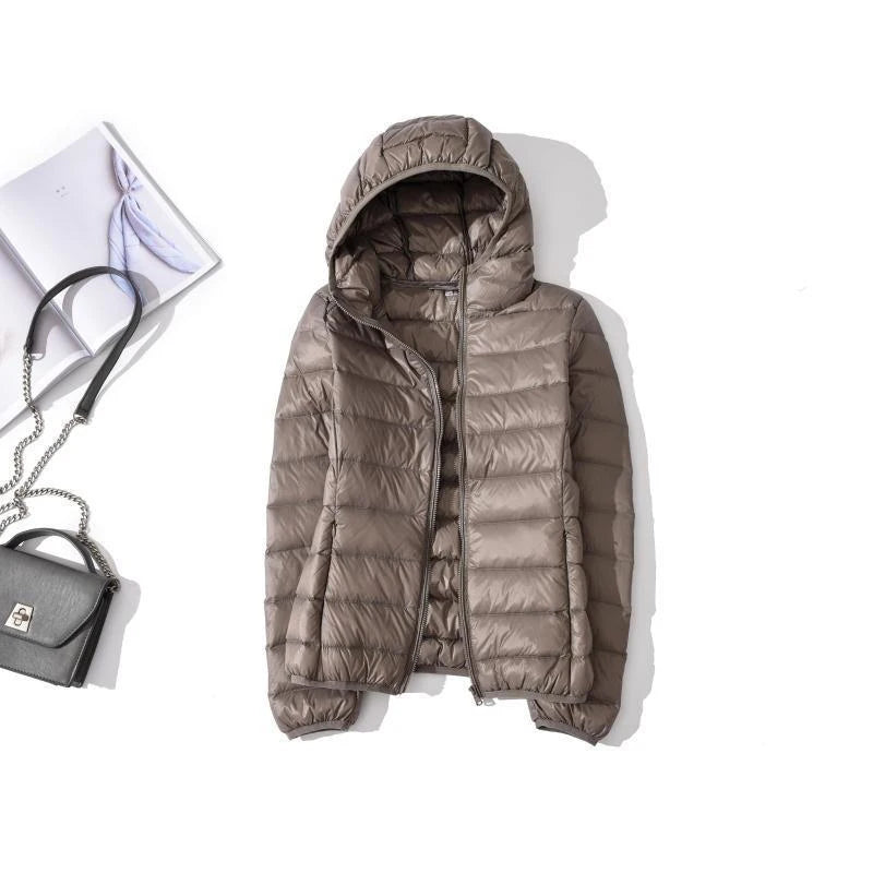 2022 Duck Ultra Light Down Jacket Women Winter Goose Feather Coat Thin Slim Warm Parka Hooded Outerwear Double Side Wear