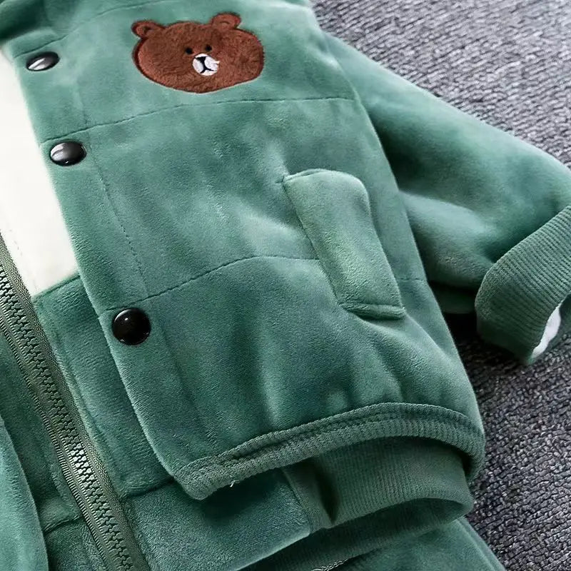 Boys Girls Padded Sets New Autumn Winter Children's Suits Kids Hooded Jackets+Pants 3Pcs Outfits Baby Spring Cartoon Clothing