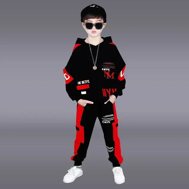 2025 spring autumn children Boy Clothes Teenager tracksuit letters Hooded Top Shirts Sweatshirt + Ankle-tie Pant 5 10 11 12 year