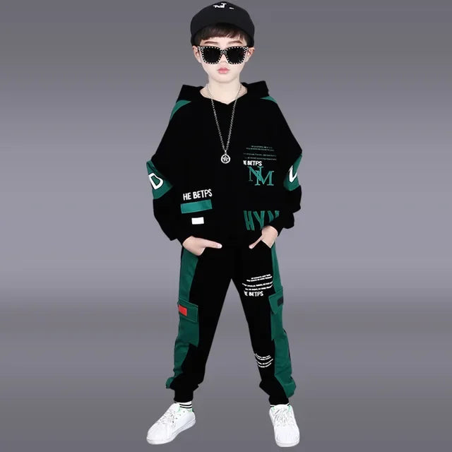 2025 spring autumn children Boy Clothes Teenager tracksuit letters Hooded Top Shirts Sweatshirt + Ankle-tie Pant 5 10 11 12 year