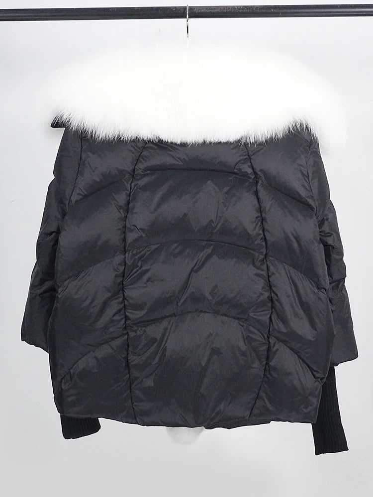 OFTUBY 2023 White Duck Down Jacket Winter Women Warm Loose Coat Natural Real Fox Fur Collar Thick Luxury Outerwear New Fashion