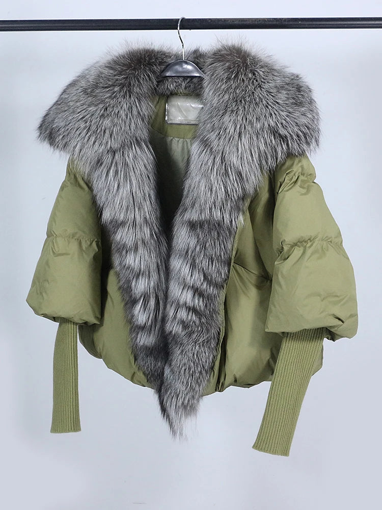 OFTUBY 2023 White Duck Down Jacket Winter Women Warm Loose Coat Natural Real Fox Fur Collar Thick Luxury Outerwear New Fashion