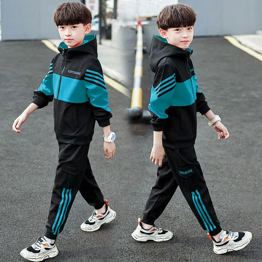 Boys Suit Sweatshirts +Pants Cotton 2Pcs/Sets 2023 Luxury Spring Autumn Thicken Sports Sets Kid Breathable Children Clothing