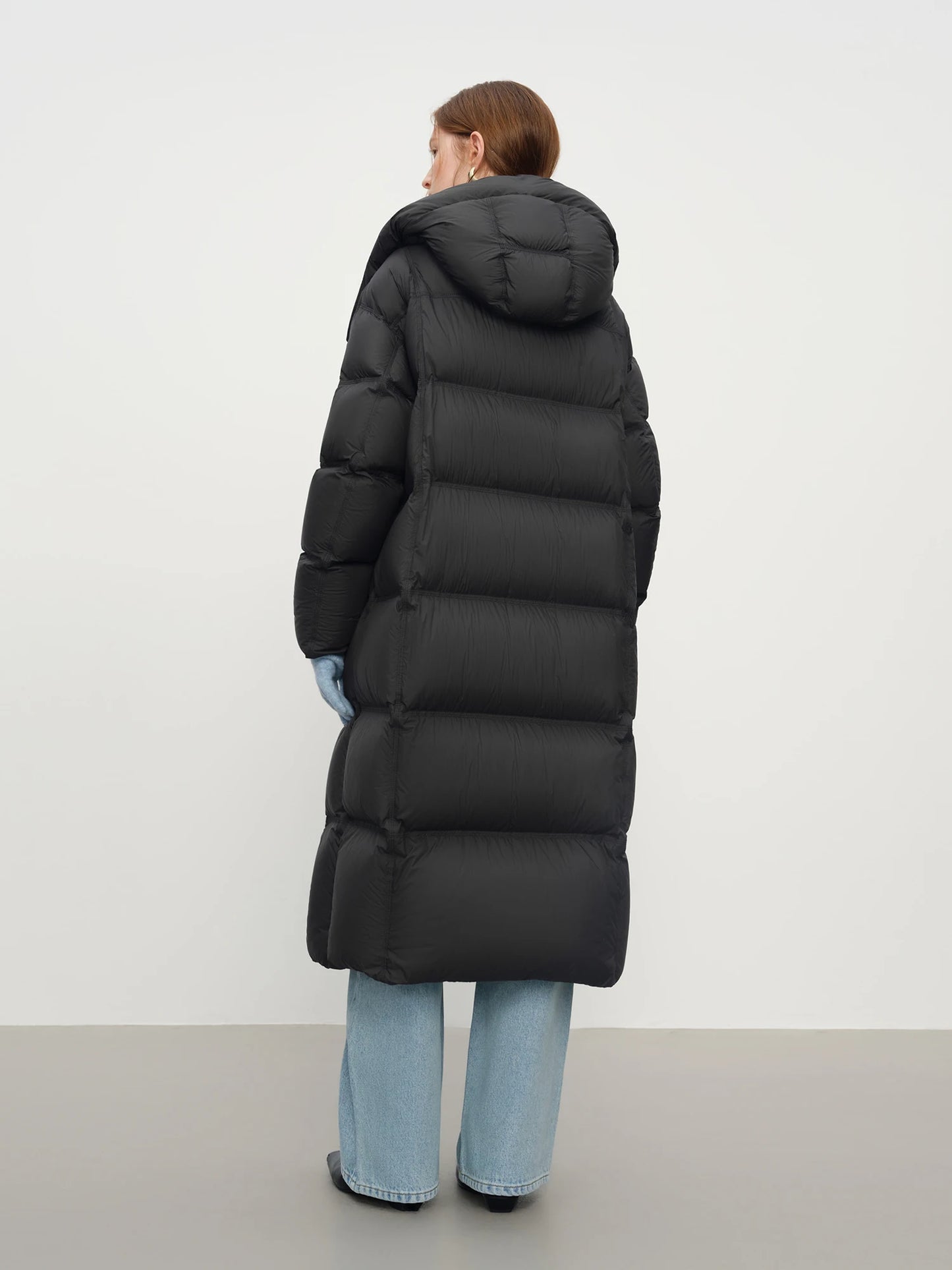 FSLE 2025 Winter New Women's Long Puffer Down Coat with Hood Two-Tone Color Block Thermal Insulated Jacket Heavy Warm Outerwear