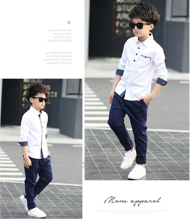 2025 Teenager Kids Boys Clothes Children Shirts Fashion School Casual Tops Cotton Boys Shirts 5 6 7 8 9 10 11 12 13 14 15 Years