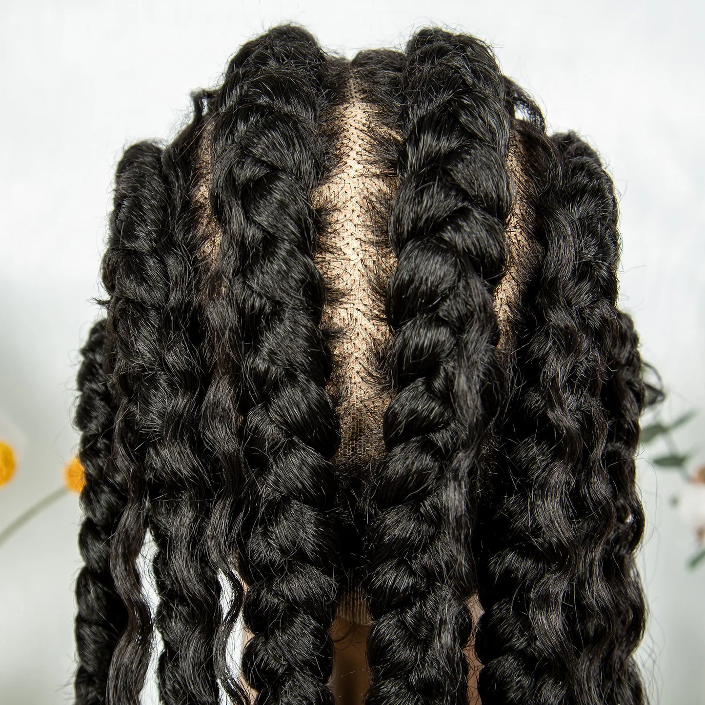 Cornrow Braided Wigs with Curly Ends Knotless Lace Frontal Braids Wig Synthetic Full Lace Braided Wigs with Baby Hair for Women