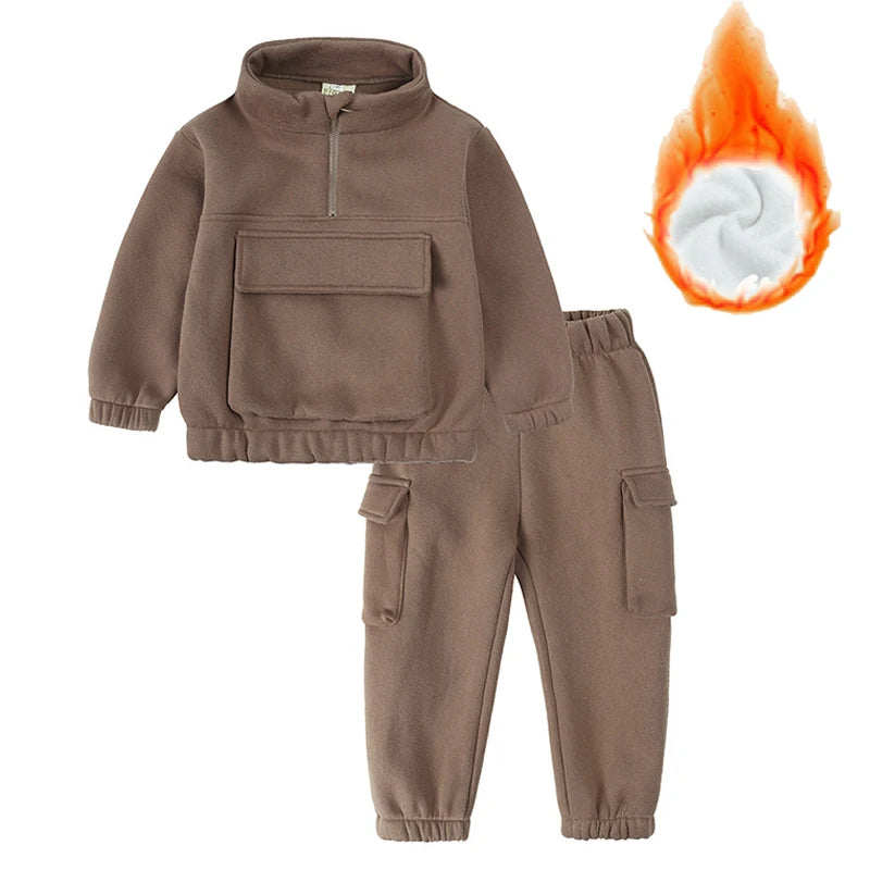 2-12 years old children's clothing winter new boys and girls' fleece sweater suit hooded Plush sportswear children's suit