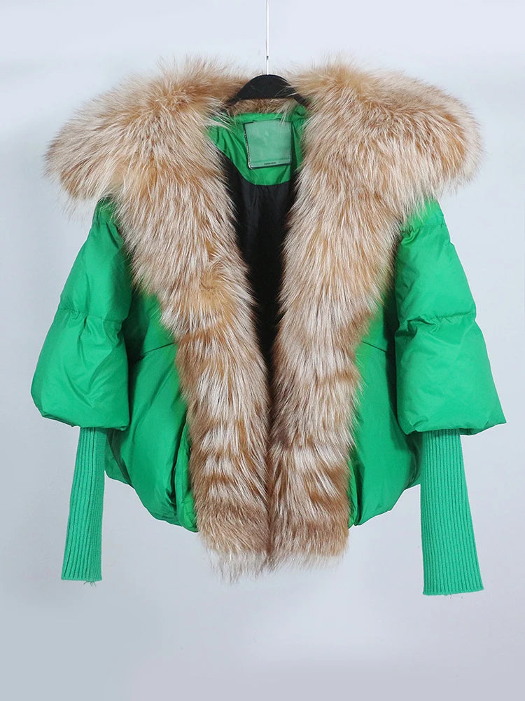 OFTUBY 2023 White Duck Down Jacket Winter Women Warm Loose Coat Natural Real Fox Fur Collar Thick Luxury Outerwear New Fashion