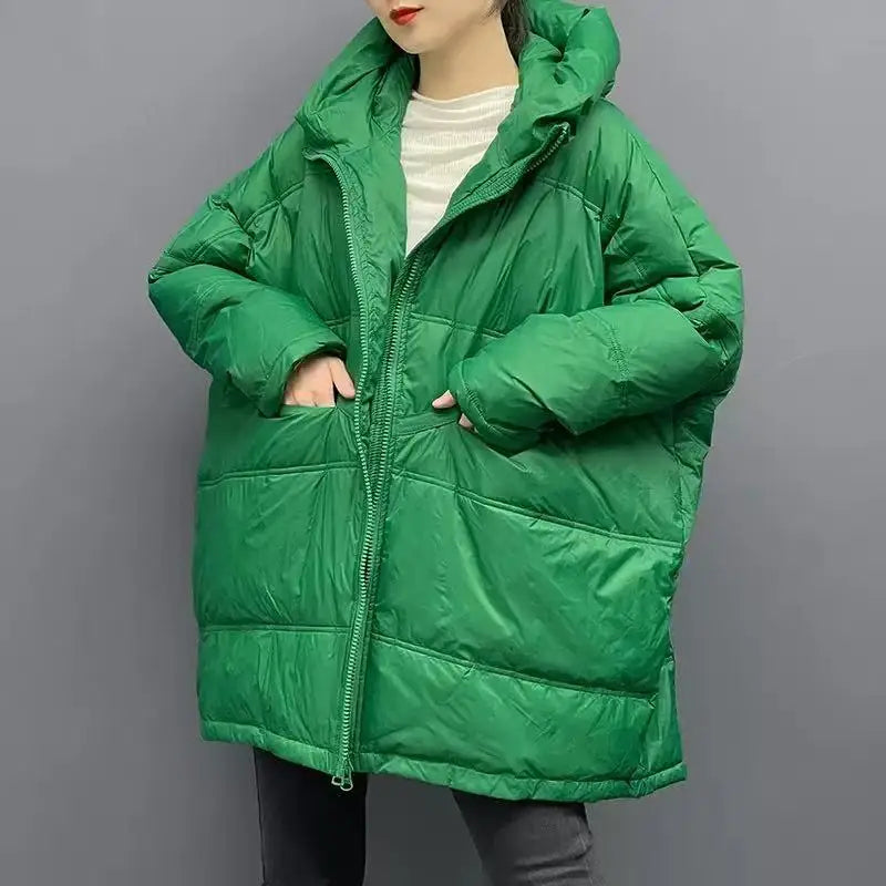 New Winter Jacket Women Parkas Hooded Coat Korean Drawstring Zipper Loose Coat Pockets Thicken Warm Casual Coats Trend A49