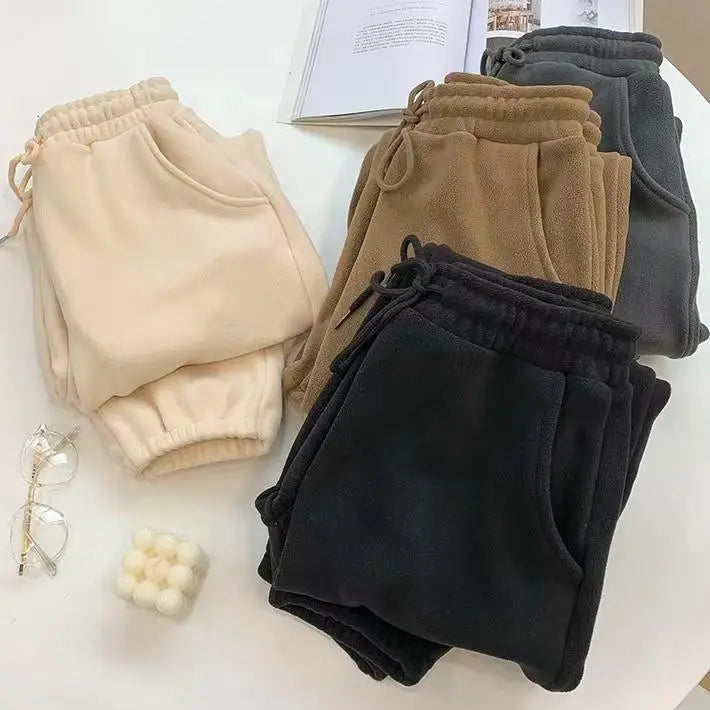 Women Winter Thick Warm Trousers Warm Double-sided Polar Fleece Harem Pants Casual Sports High Waist Comfortable Baggy Long Pant