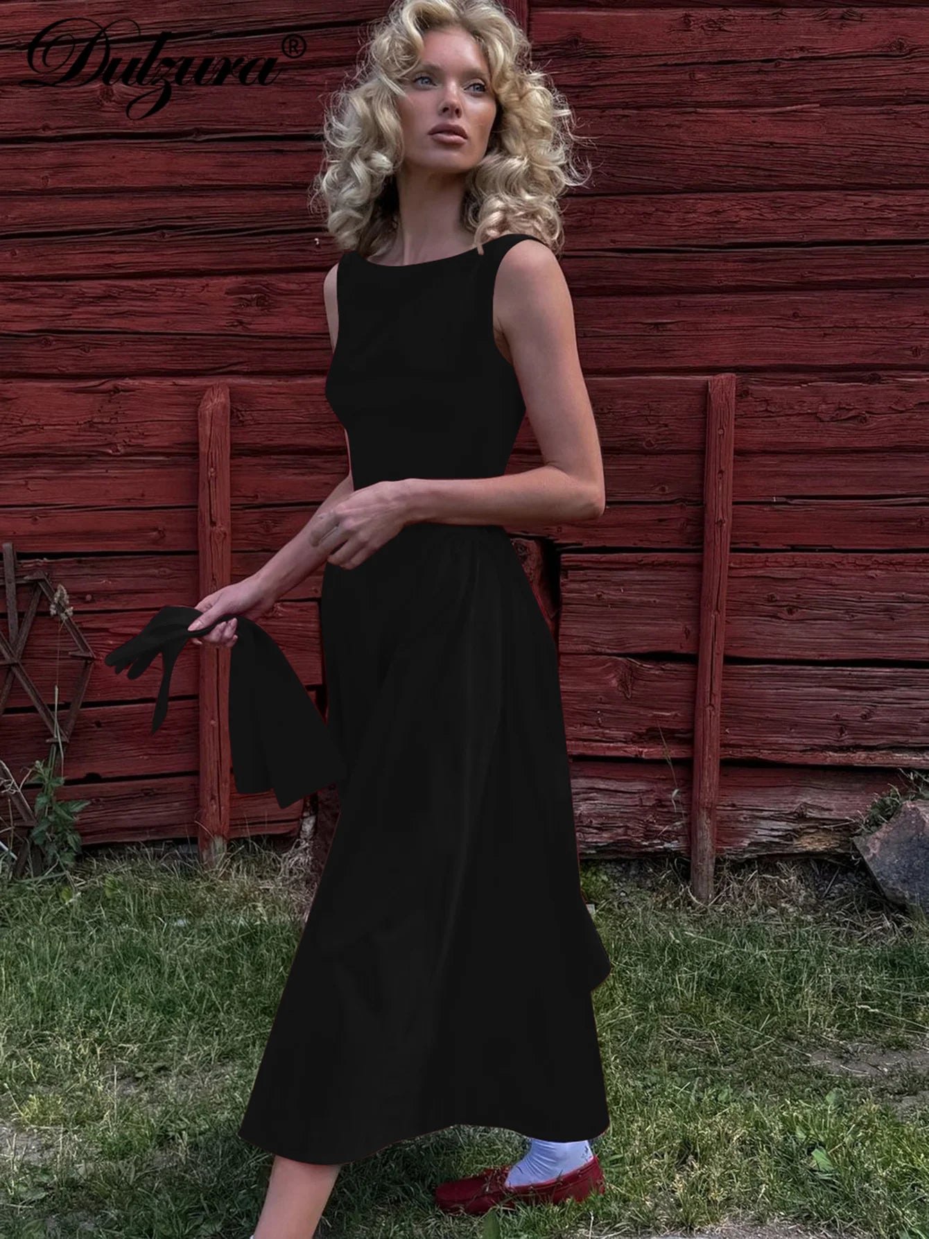 Dulzura O-Neck Sleeveless Zipper A-Line Midi Dress Solid Sexy Elegant Casual Outfit Party Club Streetwear Autumn Winter