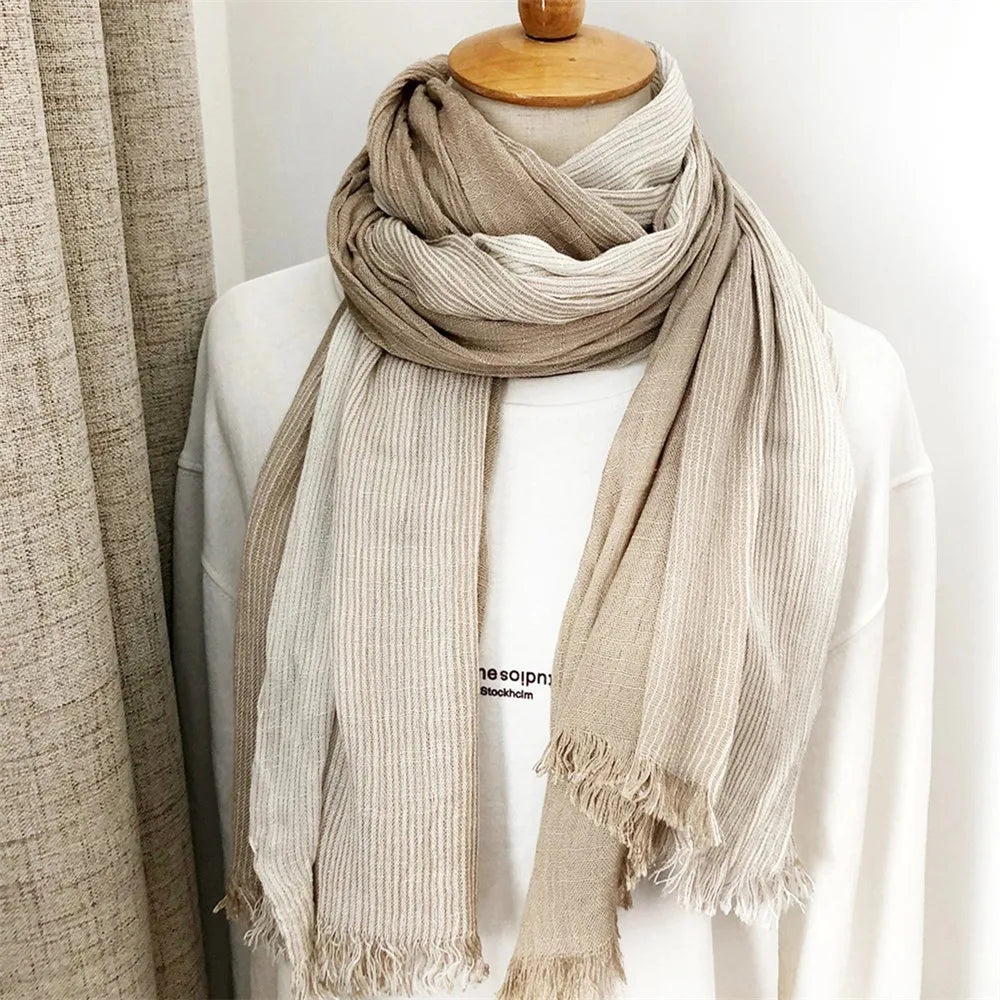 Cotton Linen Striped Scarf for Men Autumn Winter Men's Scarves Soft Warm Neckerchief Male Accessories Bufandas Shawls