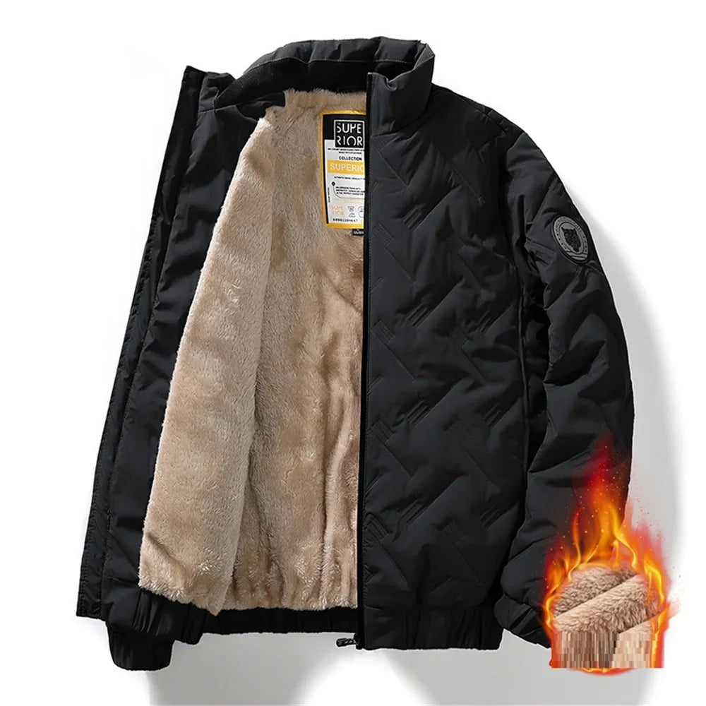 Winter Casual Fashion Streetwear Jacket Mens Puffer Coats Mens Clothes  Standing Collar Warm Top Coat Middle-aged Men With Plush