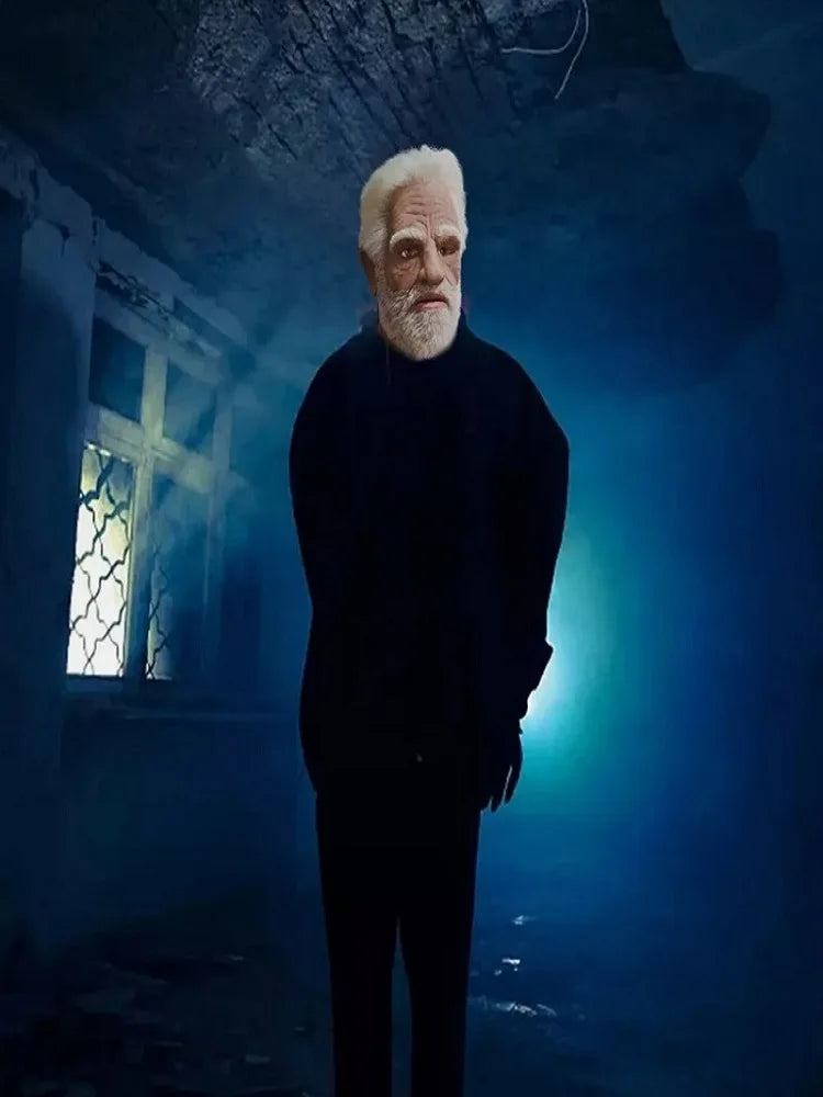 Mr máscara branca halloween novo homem velho careca chapelaria real cosplay adereços fotografia acessórios
