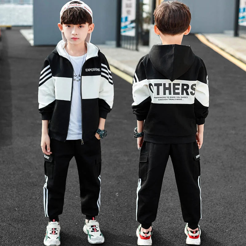 Boys Suit Sweatshirts +Pants Cotton 2Pcs/Sets 2023 Luxury Spring Autumn Thicken Sports Sets Kid Breathable Children Clothing