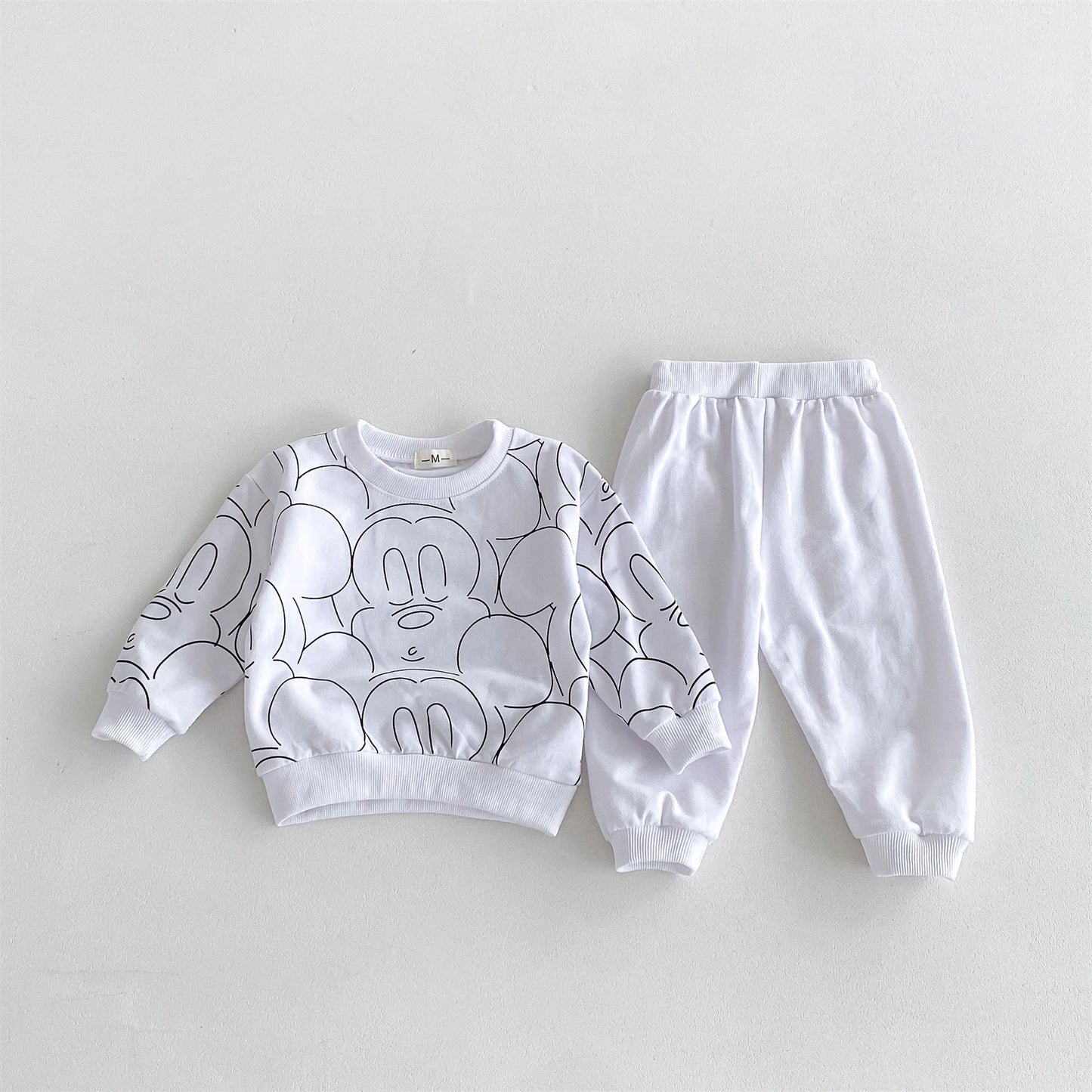 0-3Age Child Clothing Full Print Sweatshirts Solid Color Pants New Cartoon Hoodie All-match Pants Outer Wear Kids Two Piece Set