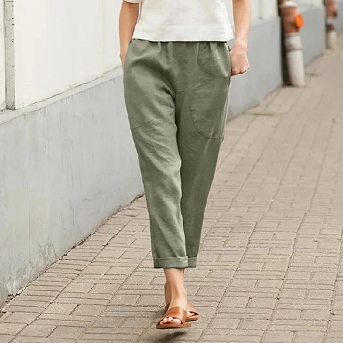 Spring Autumn Ladies Casual Cotton Linen Loose Slim Straight Leg Harem Pants Large Size Nine Points Seven Points Five Points