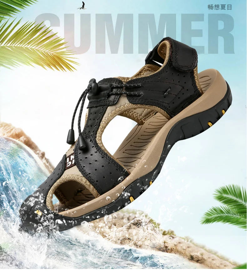 Leather Men Sandals Summer Shoes 2023 New Plus Size Mens Sandals Fashion Casual Outdoor Beach Slippers Breathable Wading Shoes