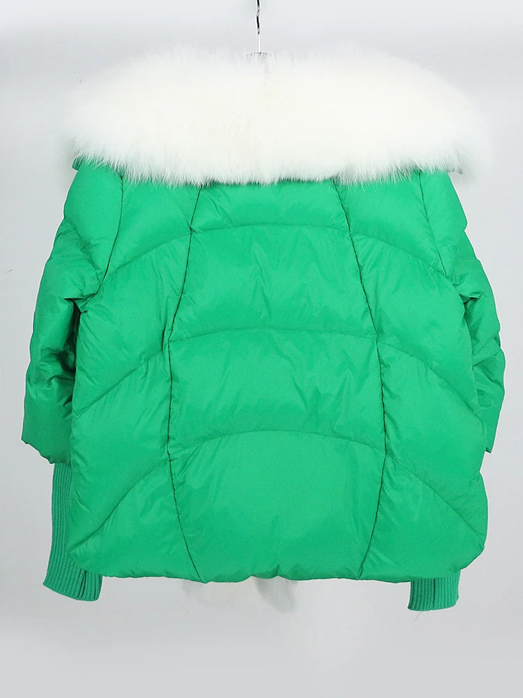 OFTUBY 2023 White Duck Down Jacket Winter Women Warm Loose Coat Natural Real Fox Fur Collar Thick Luxury Outerwear New Fashion