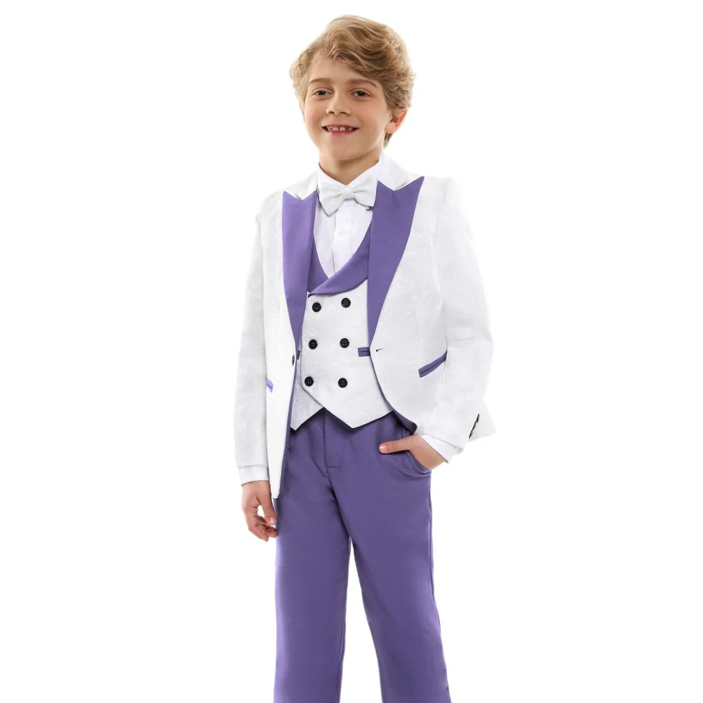 Jacquard Suit for Kids 3-14 Yrs, Wedding Suit for Boys, Pasilsey 4-Pieces Suit Set Children Communion Tuxedo Formal Suits