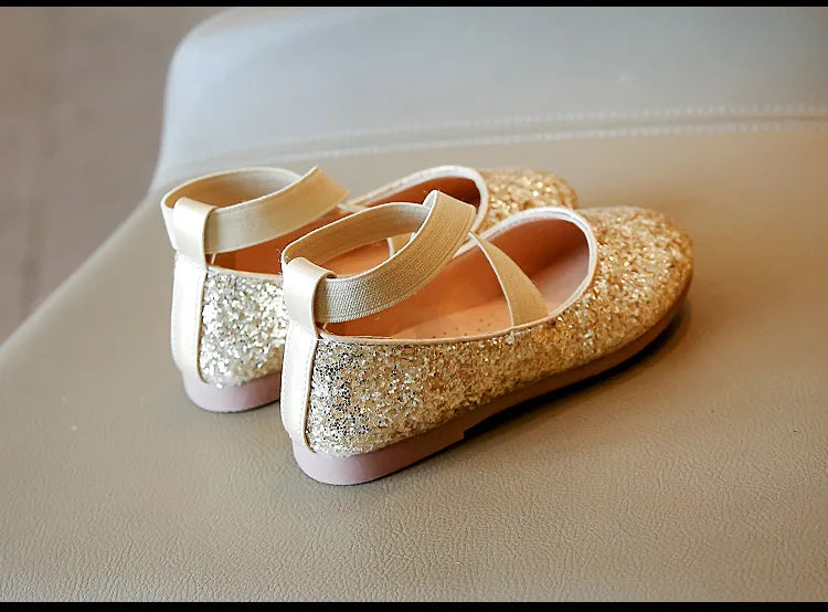 Princess Glitter Leather Girls Shoes Soft Comfortable Shiny Sequined Kids Shoes Sweet Wedding Dress Party Flats Mary Jane Shoes