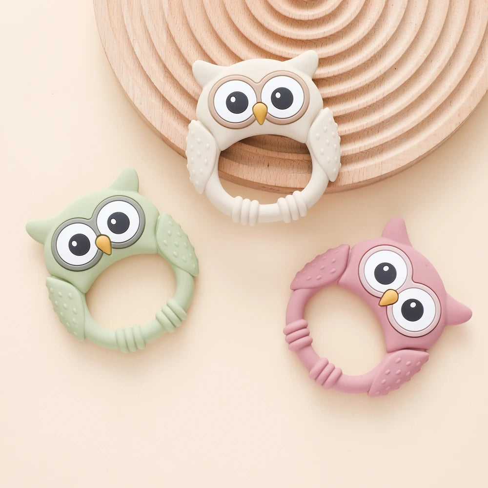 1pc Silicone Teether Baby 0-12 Toys Owl Silicone Cartoon Teether Food Grade Teething Toys for Toddlers Rattle Sensory Toys Gifts