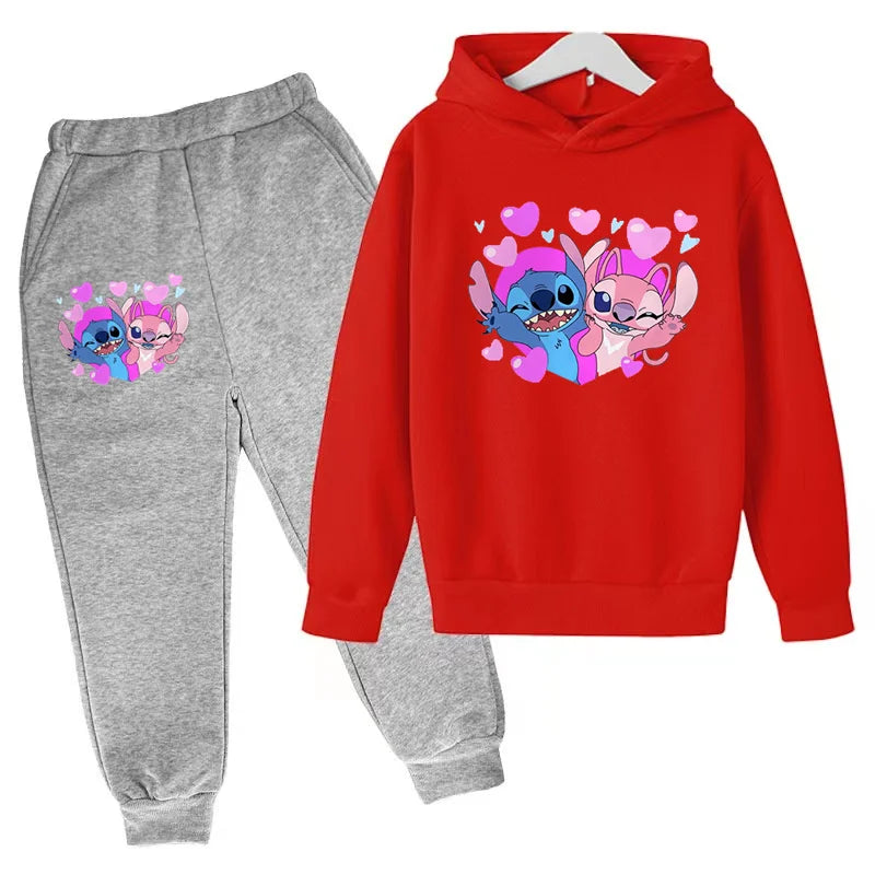 New Cute Stitch Hoodies Sweatshirts Girls Clothes Children's Clothing Sets Child Girl Tops+Pants 2 Pcs Suits Boys Tracksuits Set