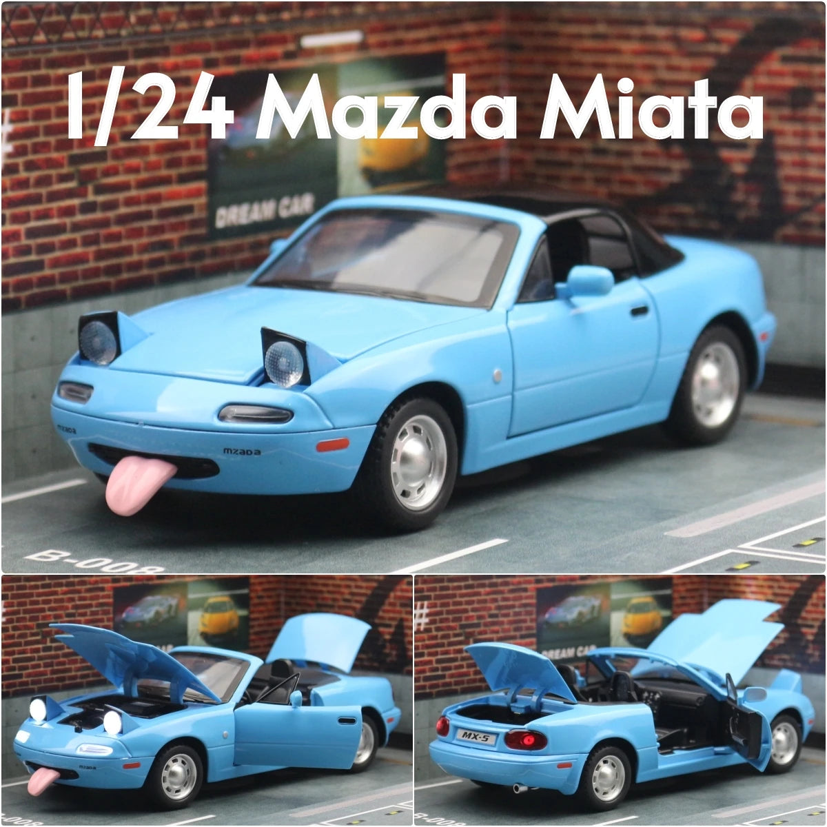 1/24 Mazda Miata MX5 Roadster Toy Car Model Diecast Alloy Metal Miniature Vehicle Model Sound & Light Collection Gift For Boy