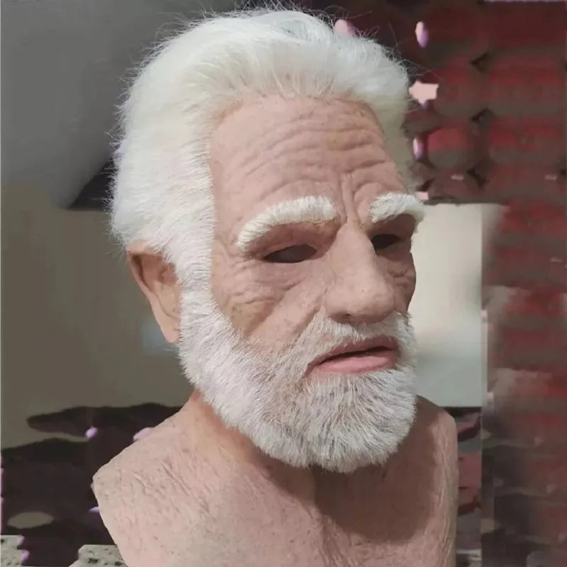 Mr máscara branca halloween novo homem velho careca chapelaria real cosplay adereços fotografia acessórios