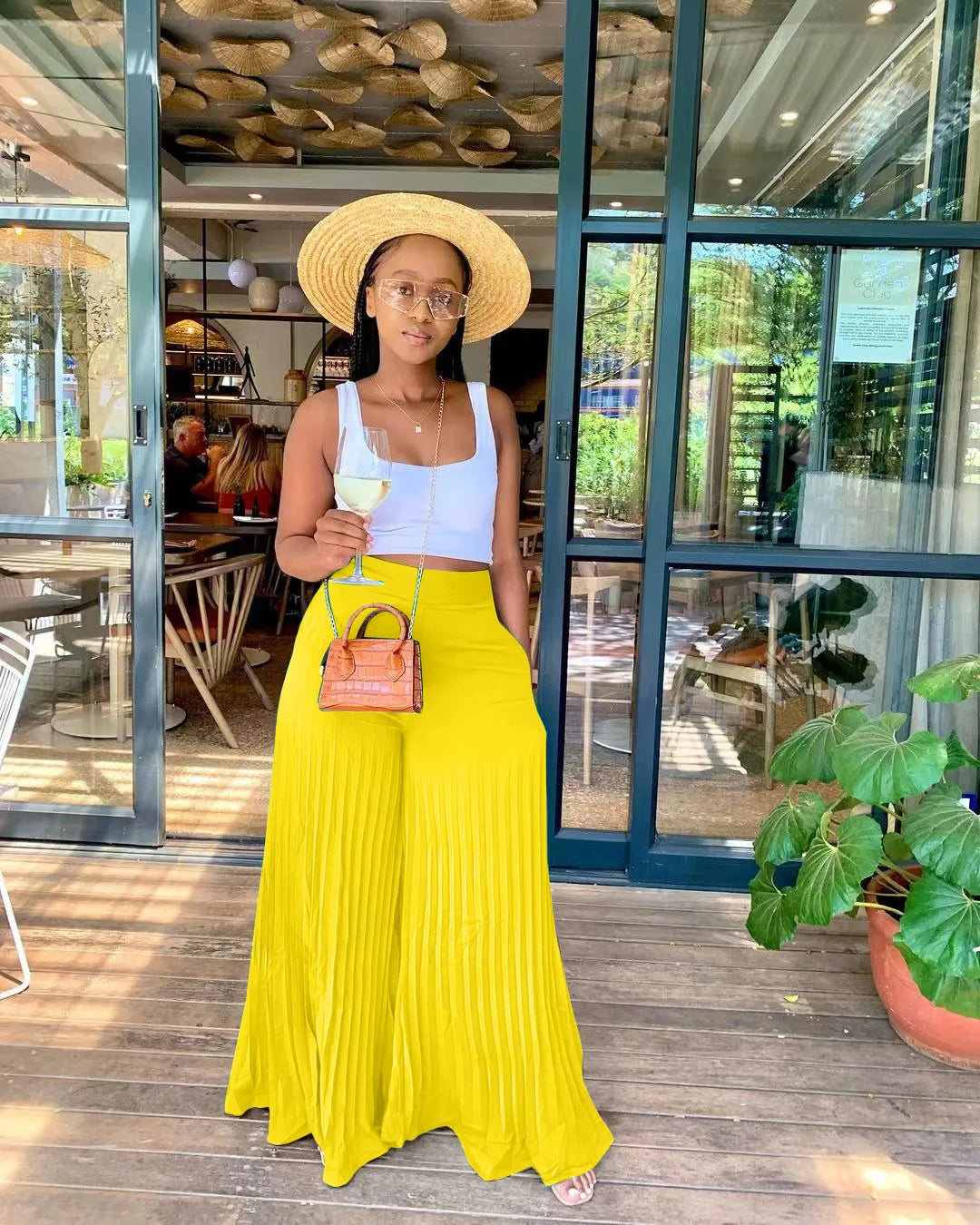 CM.YAYA Elegant Wide Leg Straight High Waist Pleated Pants  Women 2022 Summer New Beach Holiday Boho Trousers