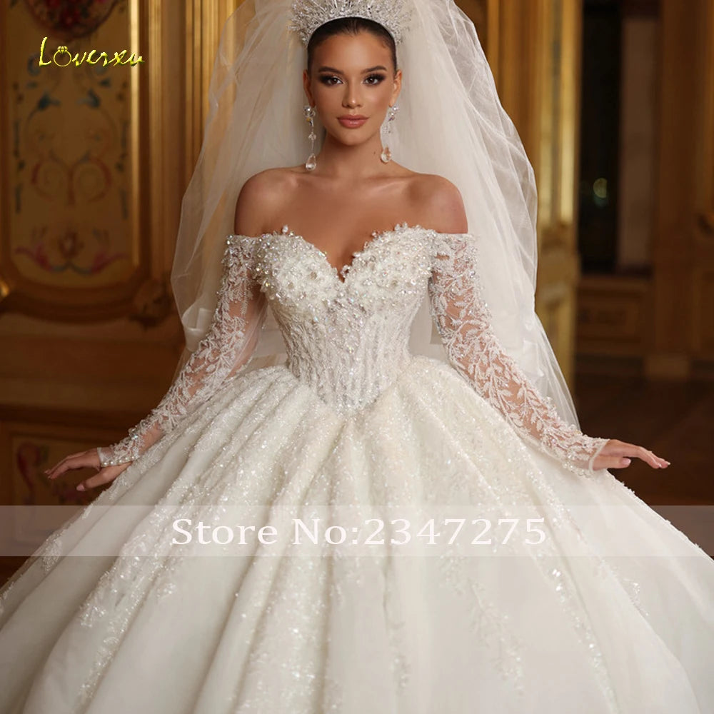 Loverxu A-Line Elegant Wedding Dresses Sweetheart Off The Shoulder Vestido De Novia Lace Embroidery Sexy Custom Made Bridal Gown