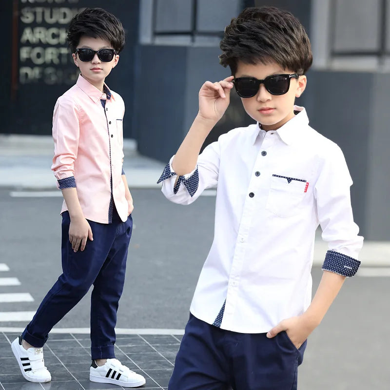 2025 Teenager Kids Boys Clothes Children Shirts Fashion School Casual Tops Cotton Boys Shirts 5 6 7 8 9 10 11 12 13 14 15 Years