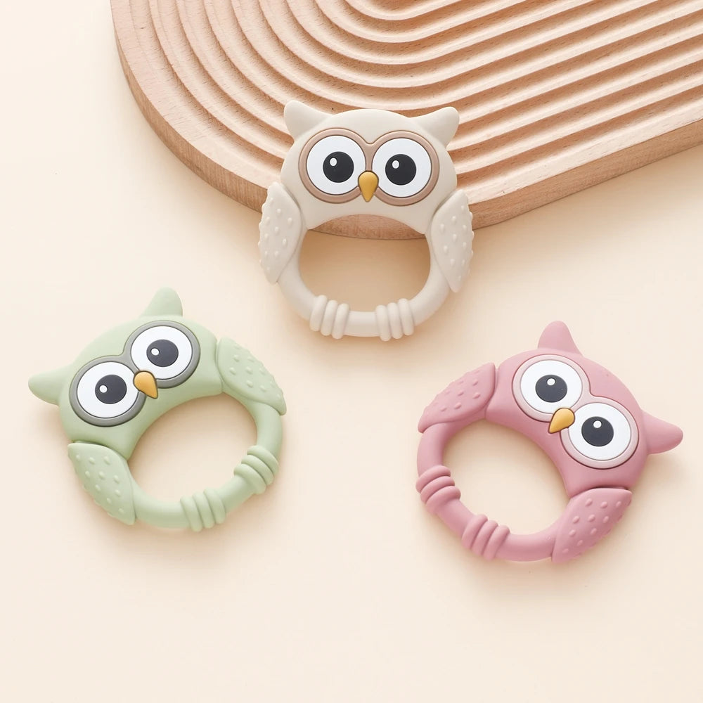 1pc Silicone Teether Baby 0-12 Toys Owl Silicone Cartoon Teether Food Grade Teething Toys for Toddlers Rattle Sensory Toys Gifts