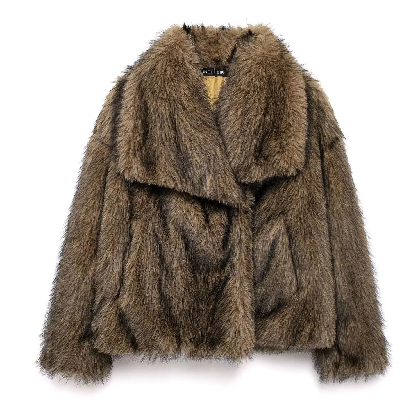 HH 2025 Winter Coats For Women Fashion New Faux Fur Long Sleeves Loose Coat Female Versatile High Street Women's Cardigan