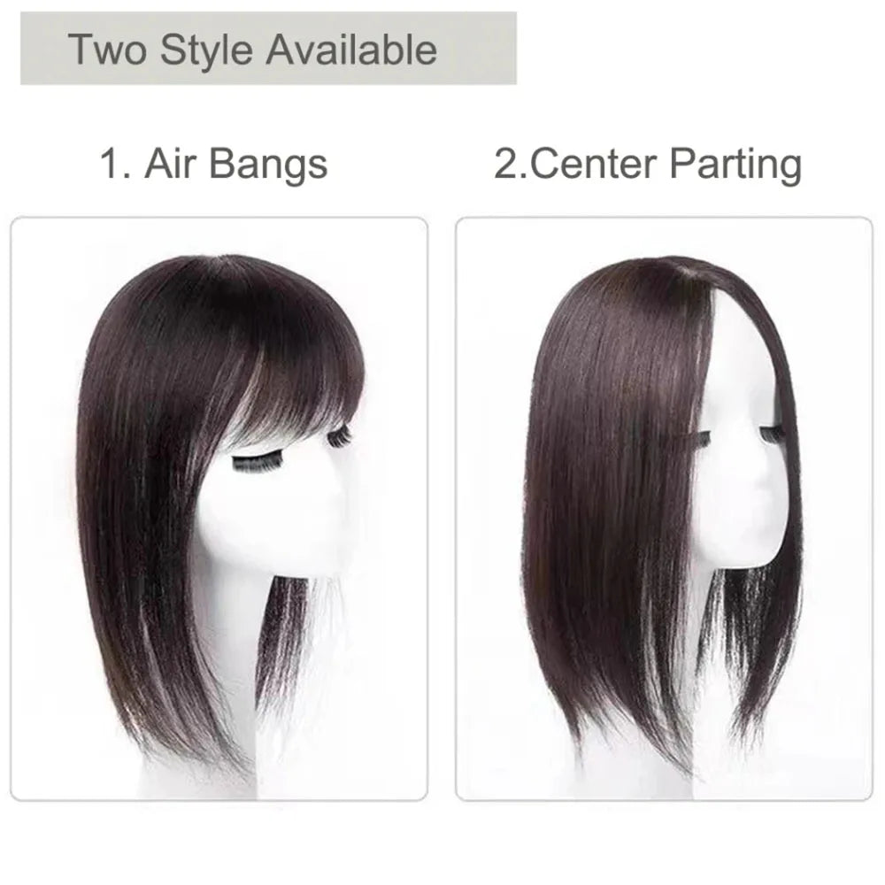 Human Hair Topper Silk Top Remy European Hair Straight Silk Base Full Hand tied Soft Breathable Hair Piece Clips for Women