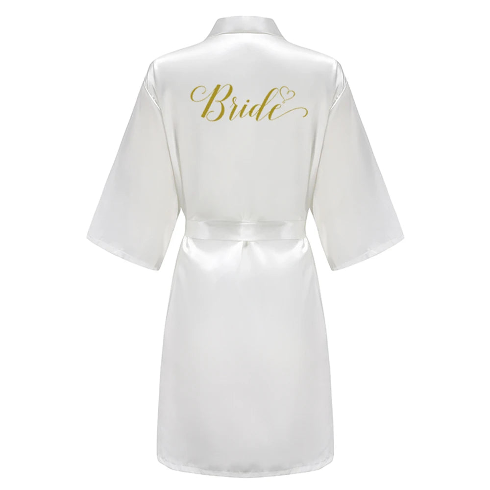 New Bathrobe Bride Satin-Silk Robe Women Bridal Party Sister Team Mother Shower Gift Bridesmaid Wedding Short Robes